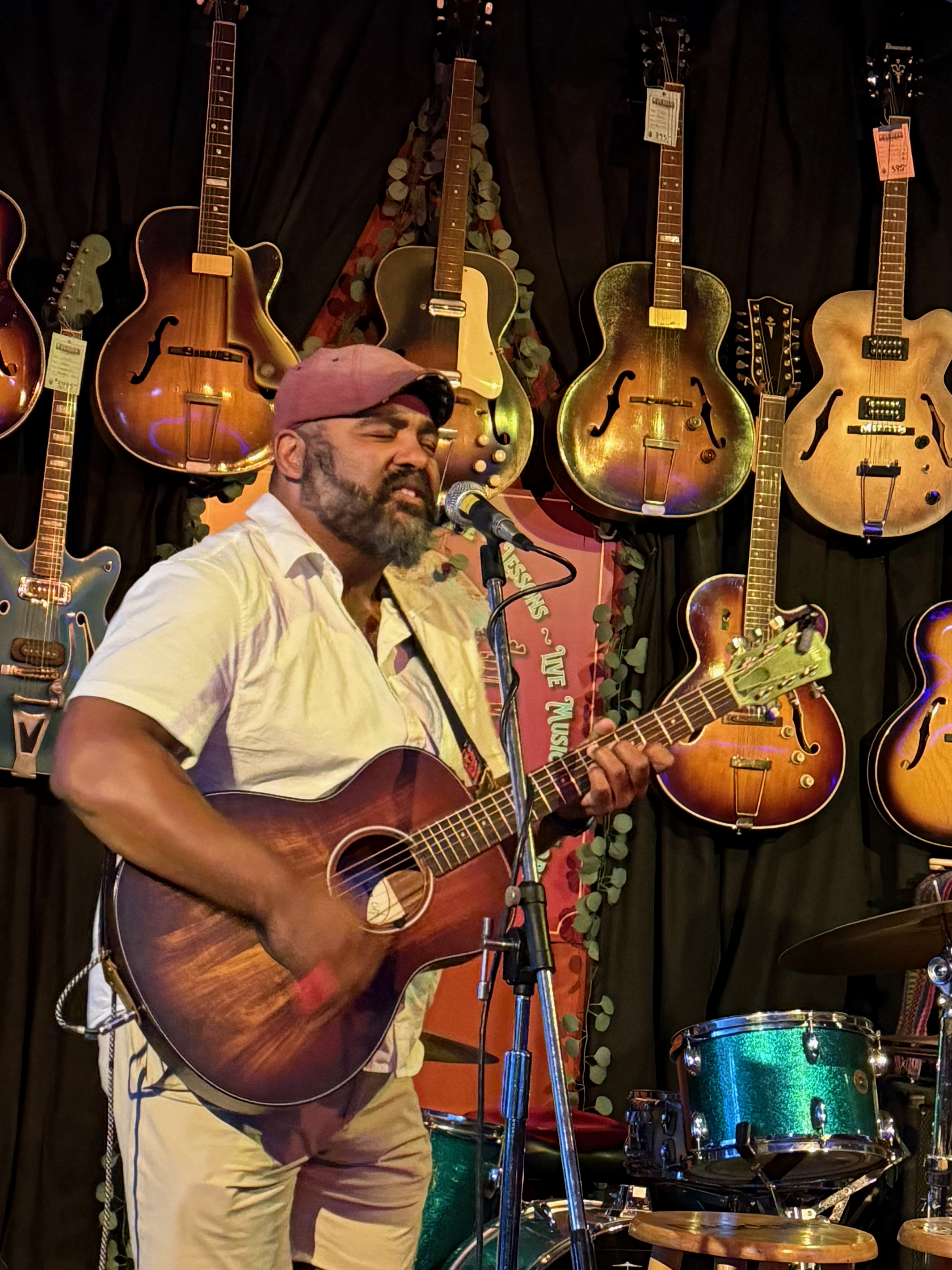George D. Brown performing with vintage guitars